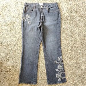 Coldwater Creek Jeans Womens Size 14 Embellished Flower Floral Black Denim Strch